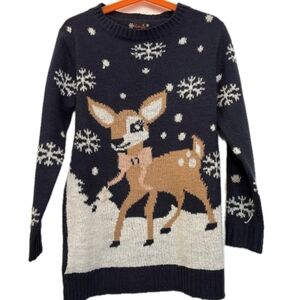 Kids Deer Sweater - Navy and Tan